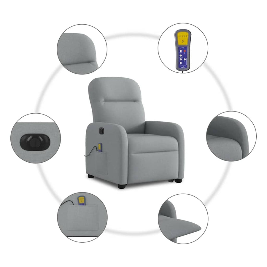 Sta-op-massagestoel elektrisch verstelbaar stof lichtgrijs