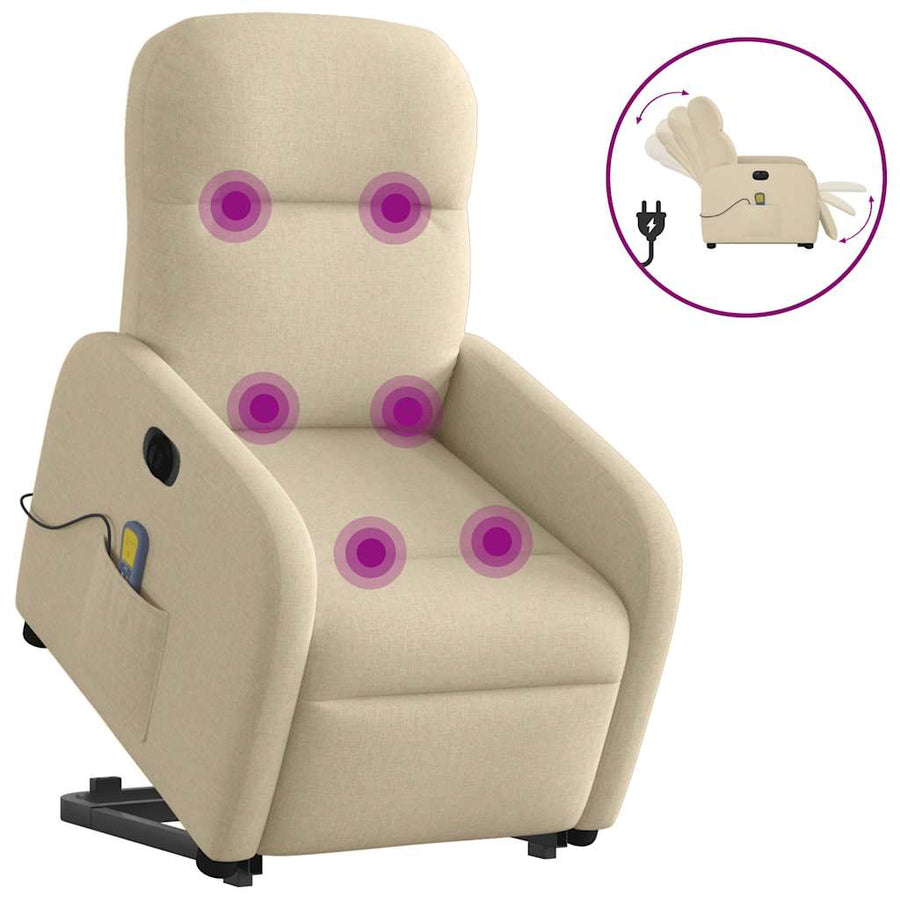 Sta-op-massagestoel elektrisch verstelbaar stof crèmekleurig