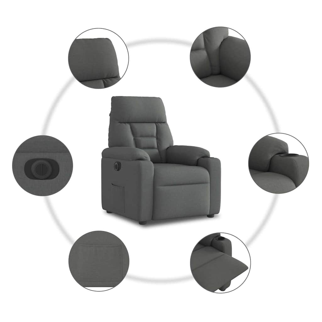 Fauteuil elektrisch verstelbaar stof donkergrijs