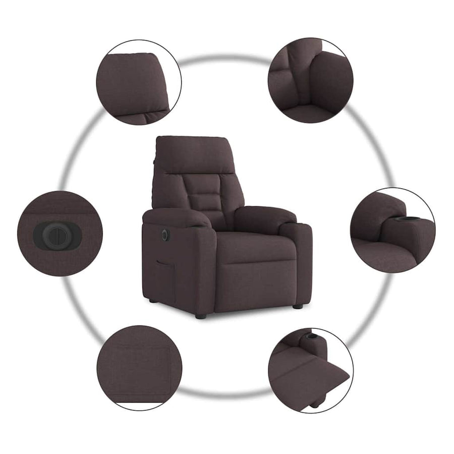 Fauteuil verstelbaar elektrisch stof donkerbruin