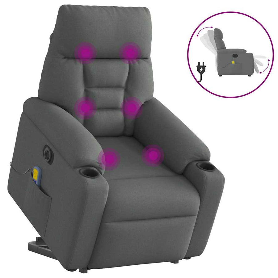 Sta-Op-Massagestoel Stof Donkergrijs Ja Elektrisch verstelbaar