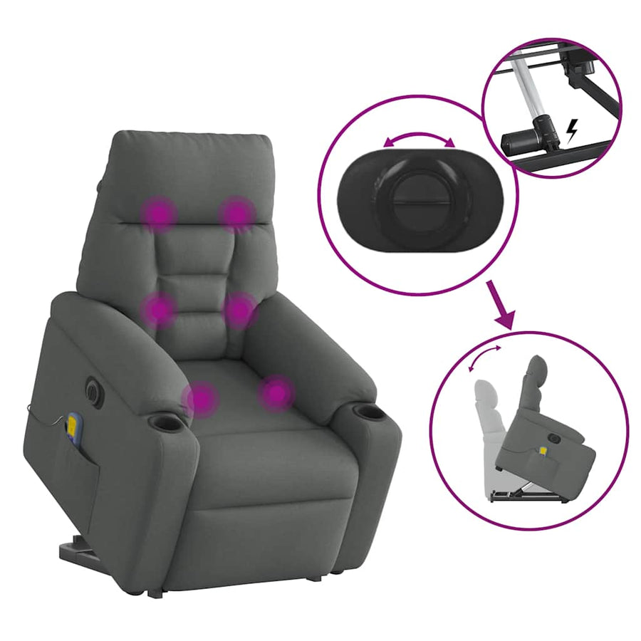Sta-Op-Massagestoel Stof Donkergrijs Ja Elektrisch verstelbaar