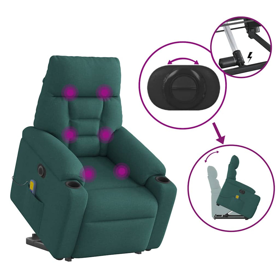 Sta-Op-Massagestoel Stof Donkergroen Ja Elektrisch verstelbaar