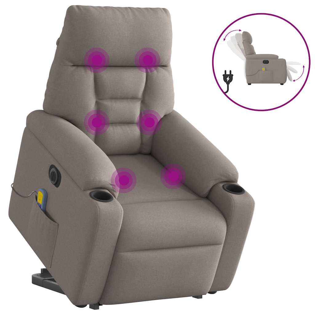 Sta-Op-Massagestoel Stof Taupe Ja Elektrisch verstelbaar