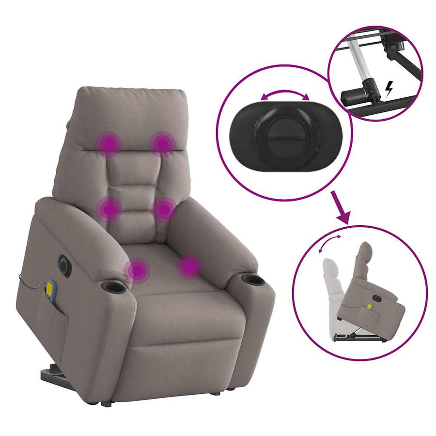Sta-Op-Massagestoel Stof Taupe Ja Elektrisch verstelbaar