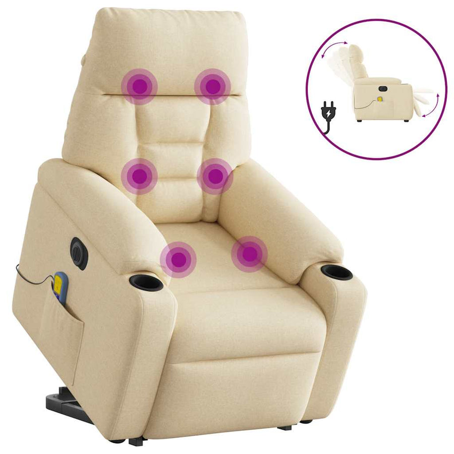 Sta-Op-Massagestoel Stof Kleurig Crème Ja Elektrisch verstelbaar