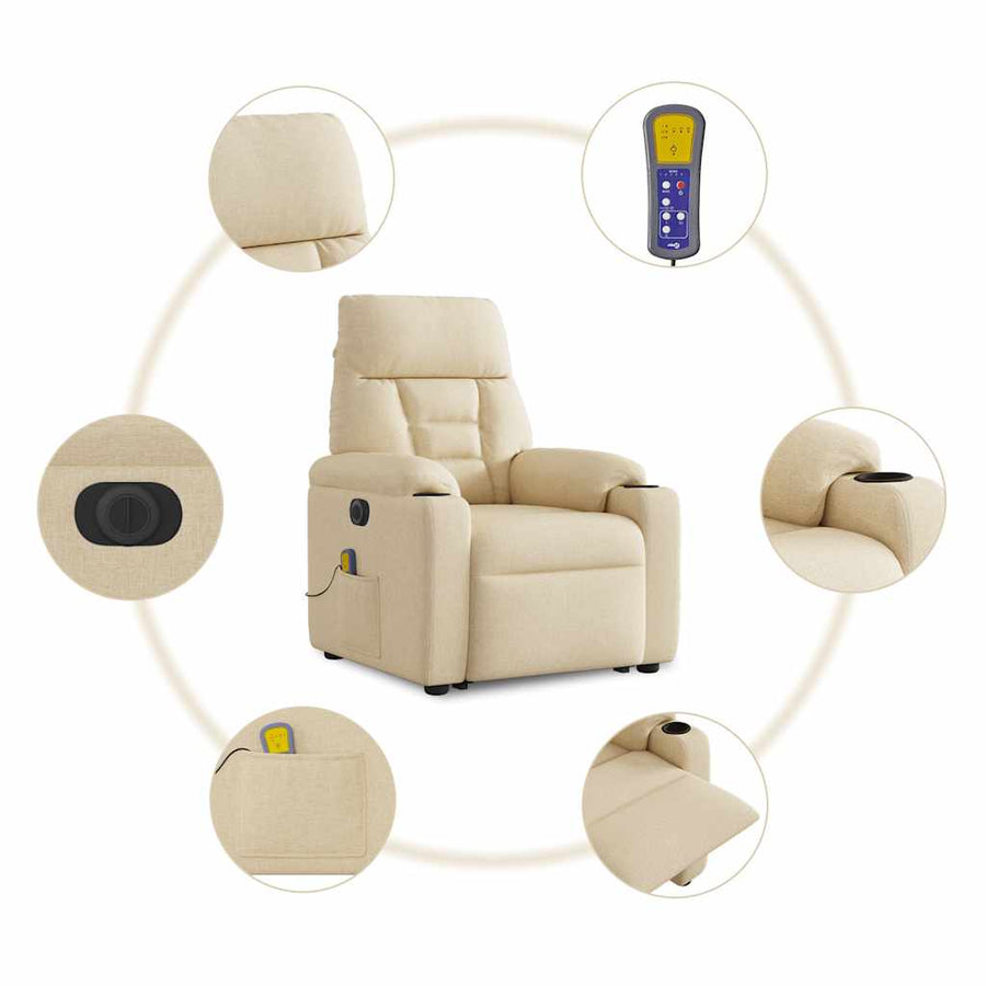 Sta-Op-Massagestoel Stof Kleurig Crème Ja Elektrisch verstelbaar