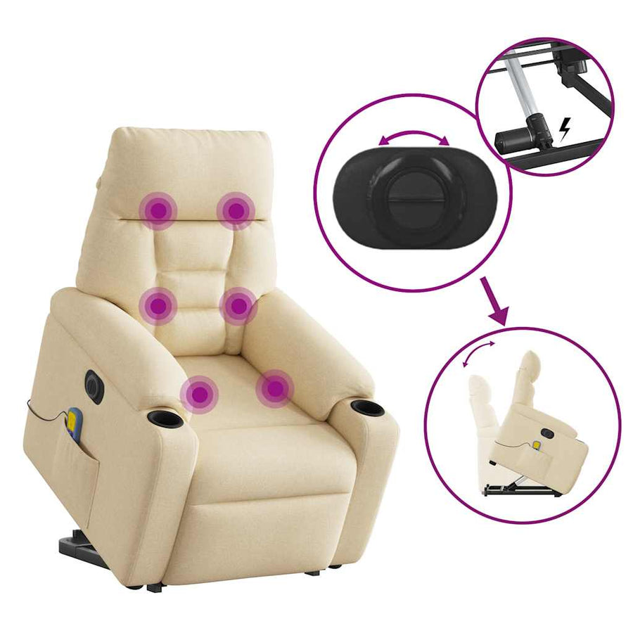 Sta-Op-Massagestoel Stof Kleurig Crème Ja Elektrisch verstelbaar