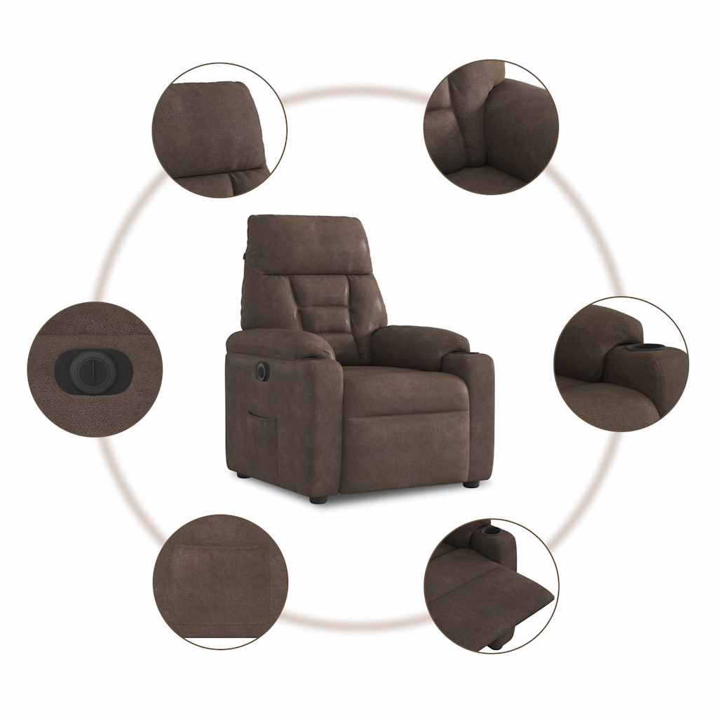 Fauteuil verstelbaar elektrisch microvezelstof bruin