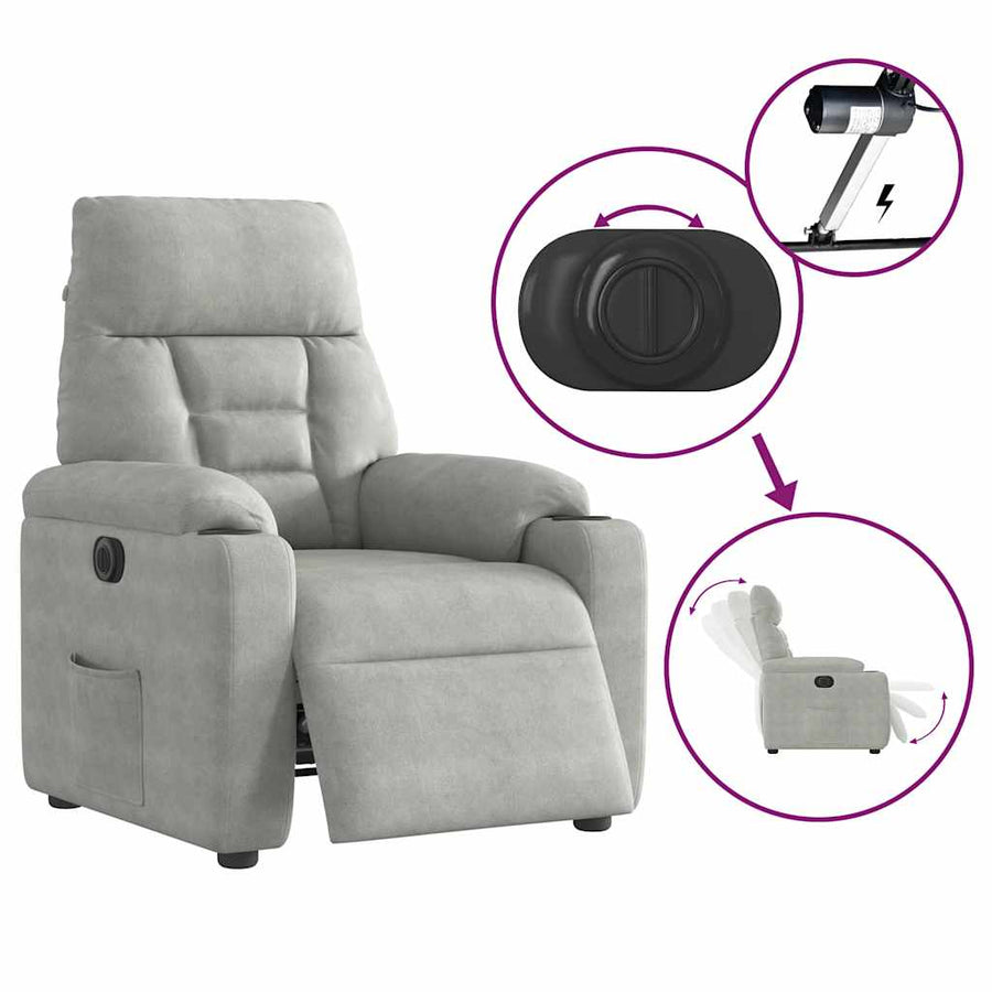 Fauteuil verstelbaar elektrisch microvezelstof lichtgrijs