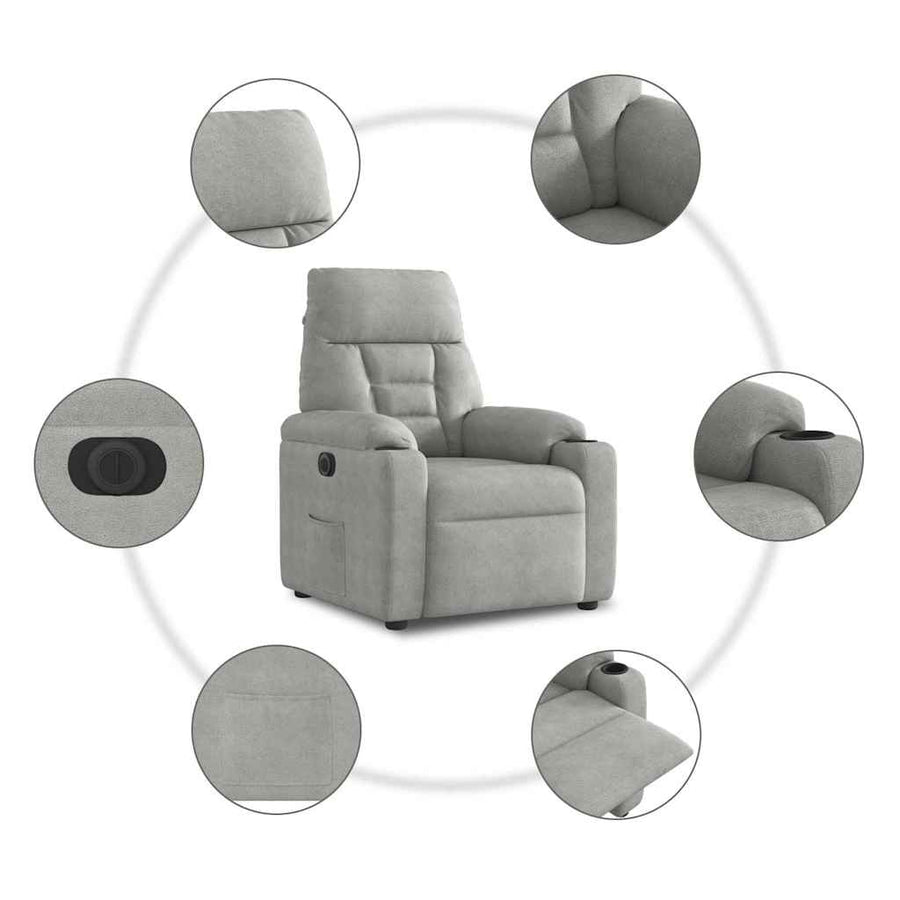 Fauteuil verstelbaar elektrisch microvezelstof lichtgrijs