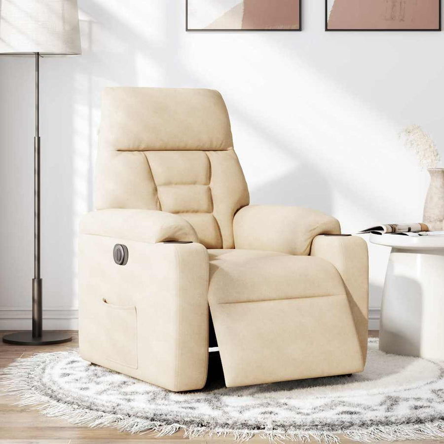 Fauteuil verstelbaar elektrisch microvezelstof crèmekleurig