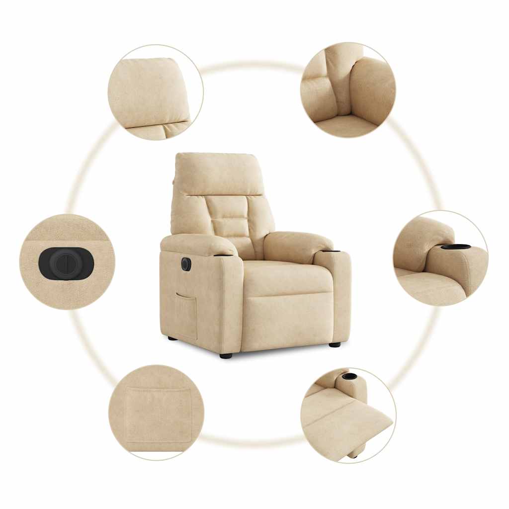 Fauteuil verstelbaar elektrisch microvezelstof crèmekleurig