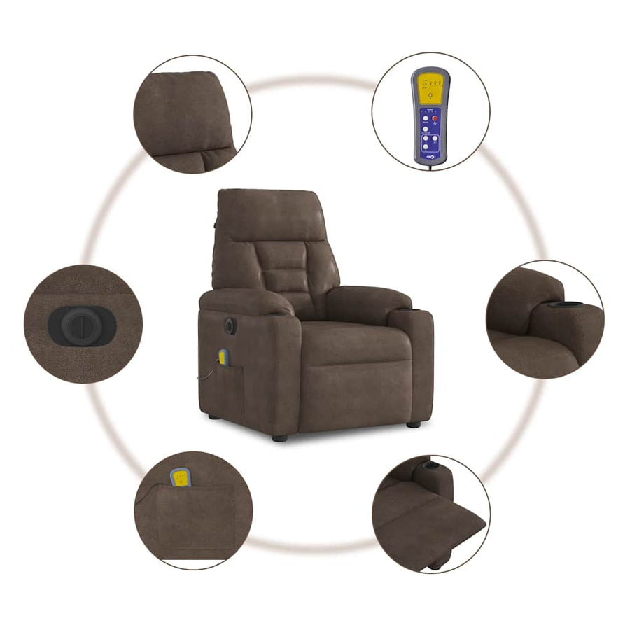 Massagestoel elektrisch verstelbaar microvezelstof bruin