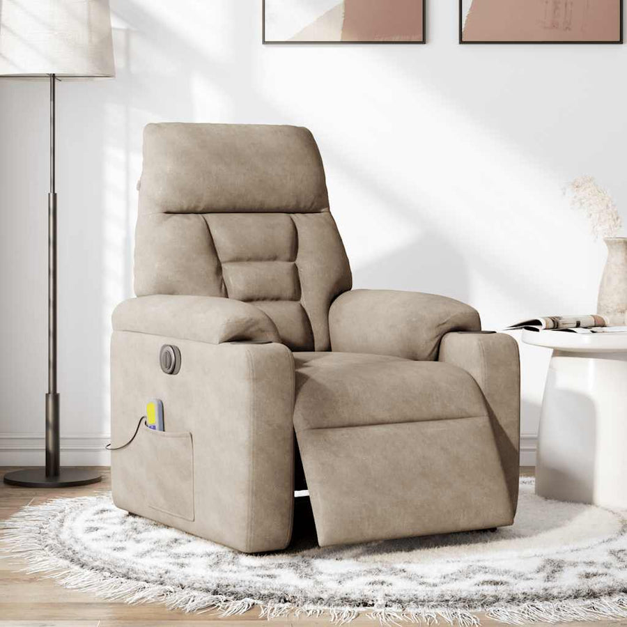Massagestoel elektrisch verstelbaar microvezelstof taupe