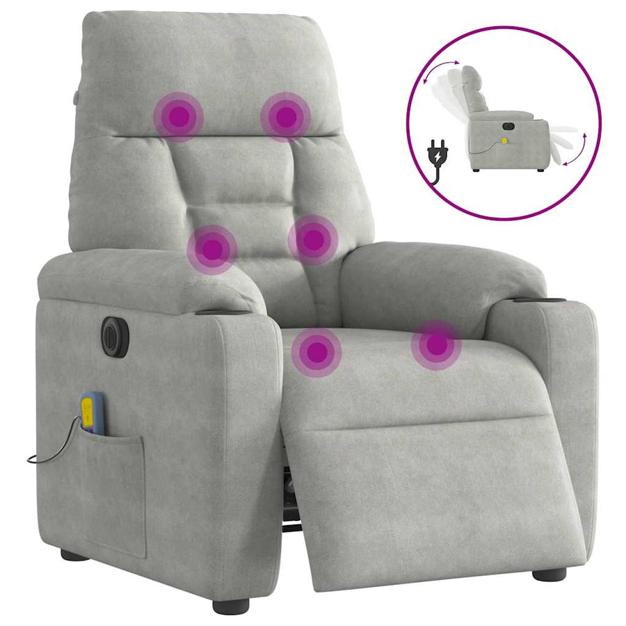 Massagestoel elektrisch verstelbaar microvezelstof lichtgrijs