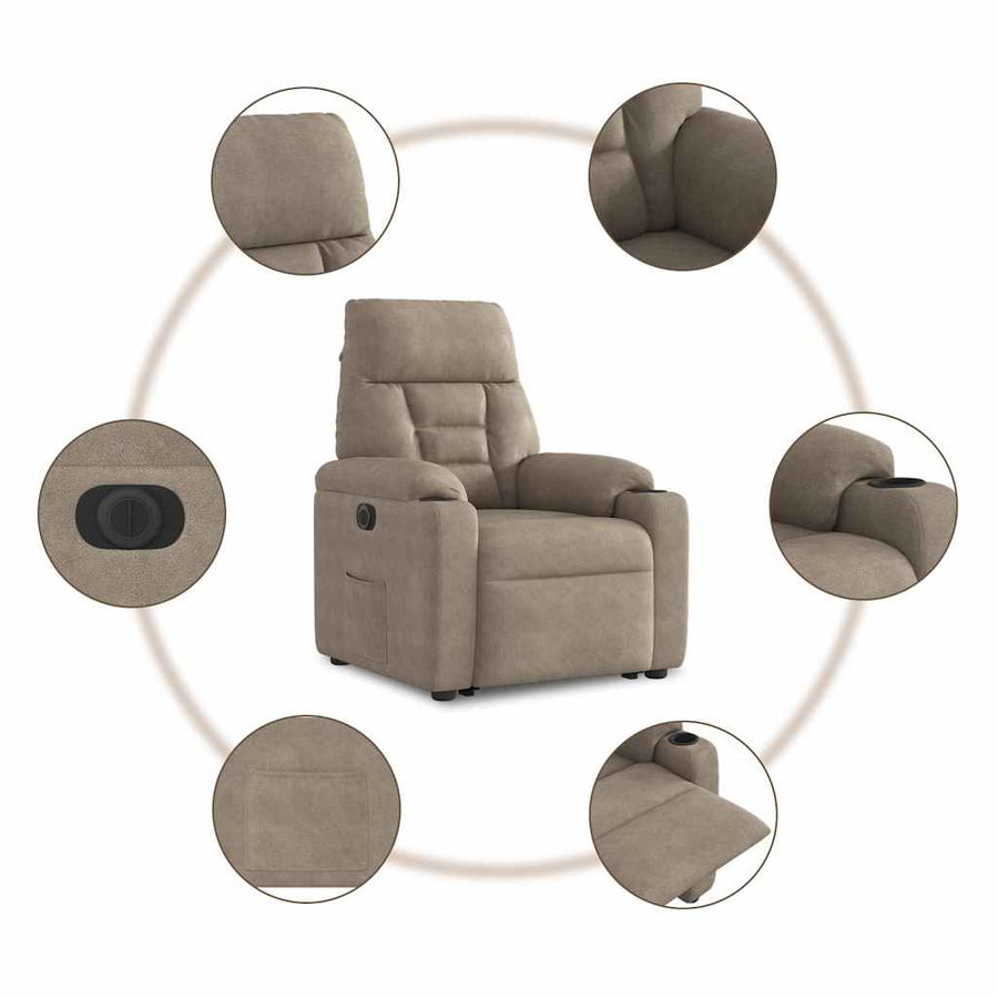 Sta-op-stoel elektrisch verstelbaar microvezelstof taupe