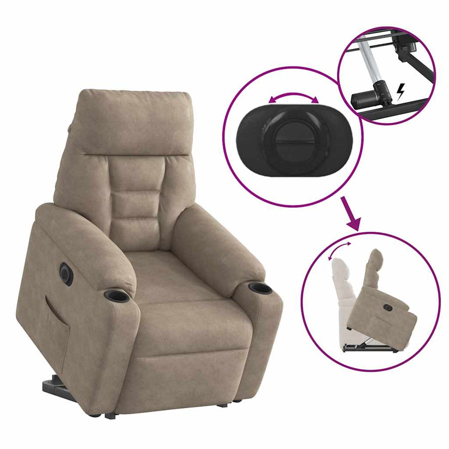 Sta-op-stoel elektrisch verstelbaar microvezelstof taupe
