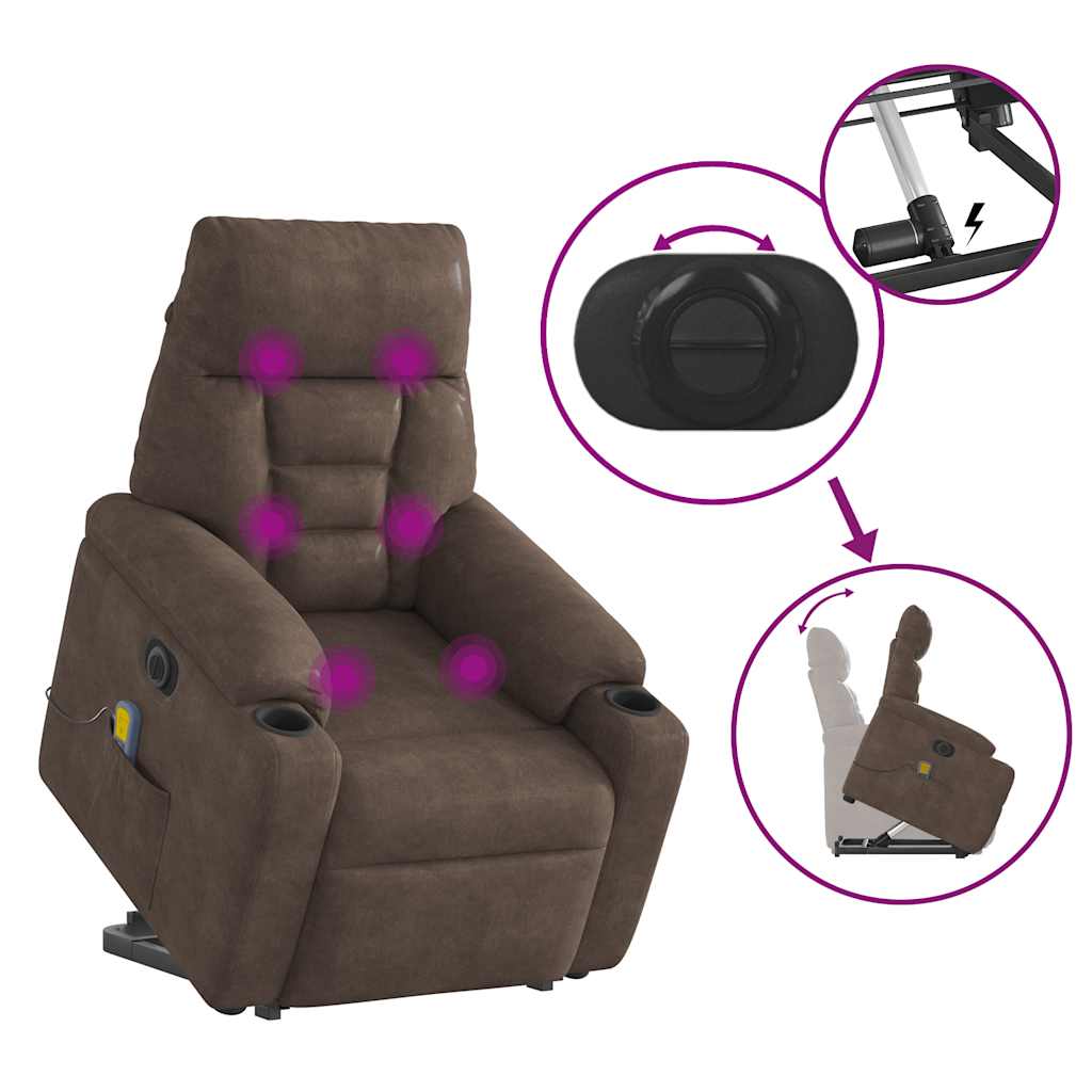 Sta-op-massagestoel elektrisch verstelbaar microvezelstof bruin