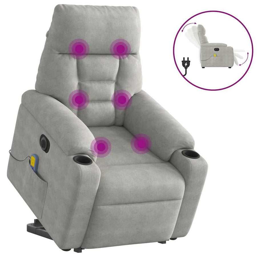 Sta-op-massagestoel elektrisch microvezelstof lichtgrijs
