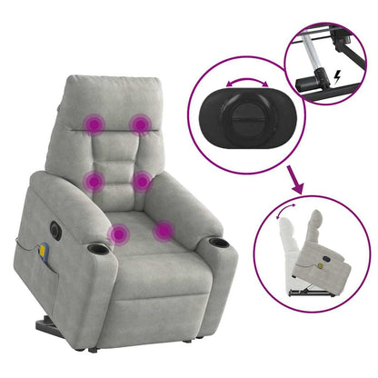 Sta-op-massagestoel elektrisch microvezelstof lichtgrijs