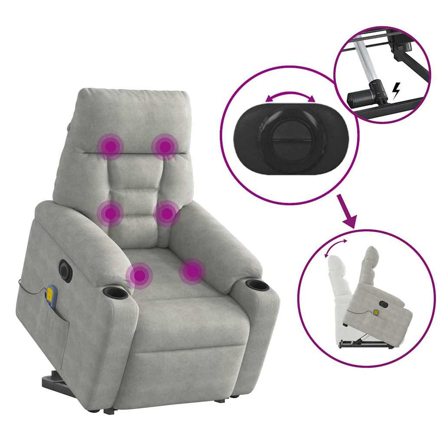 Sta-op-massagestoel elektrisch microvezelstof lichtgrijs