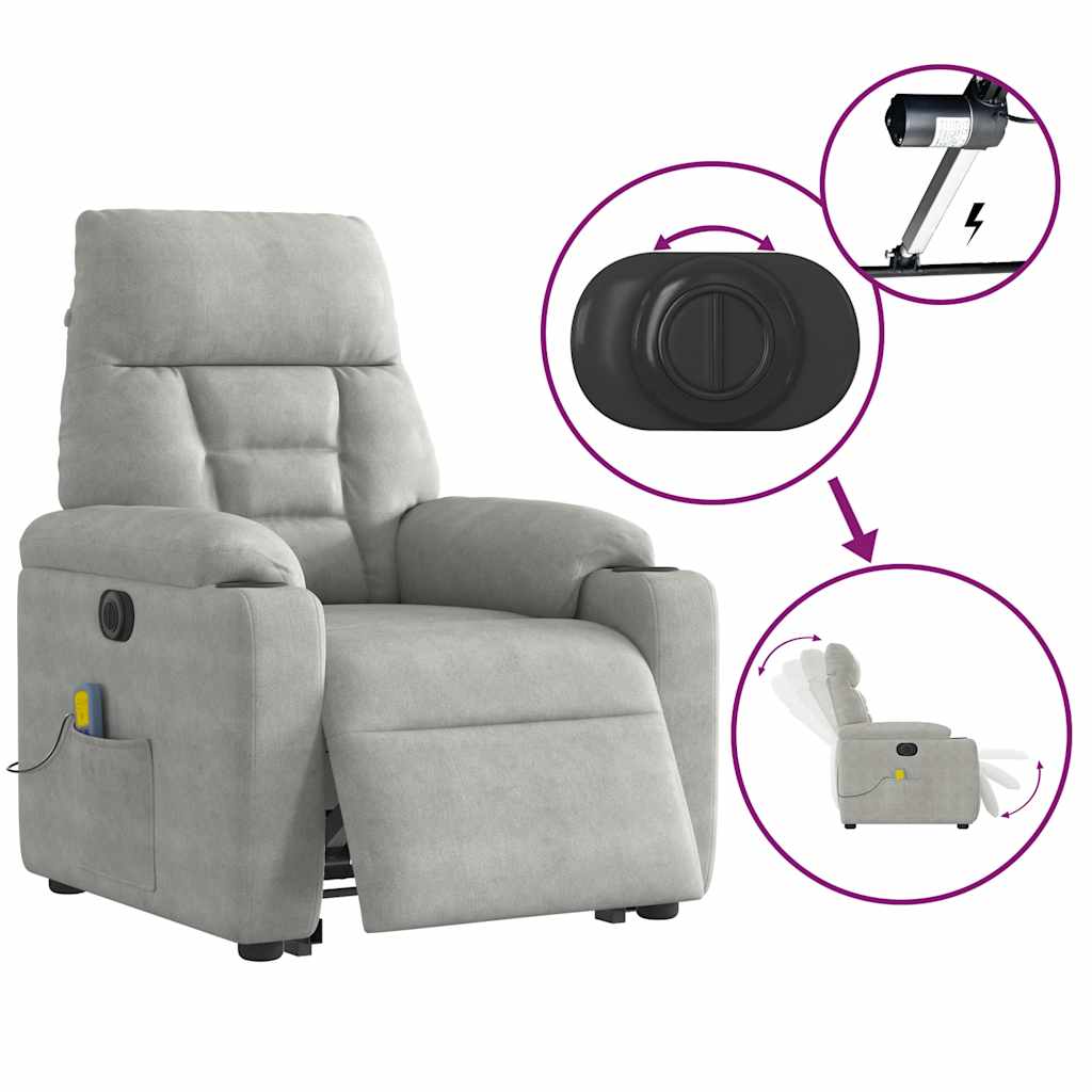 Sta-op-massagestoel elektrisch microvezelstof lichtgrijs