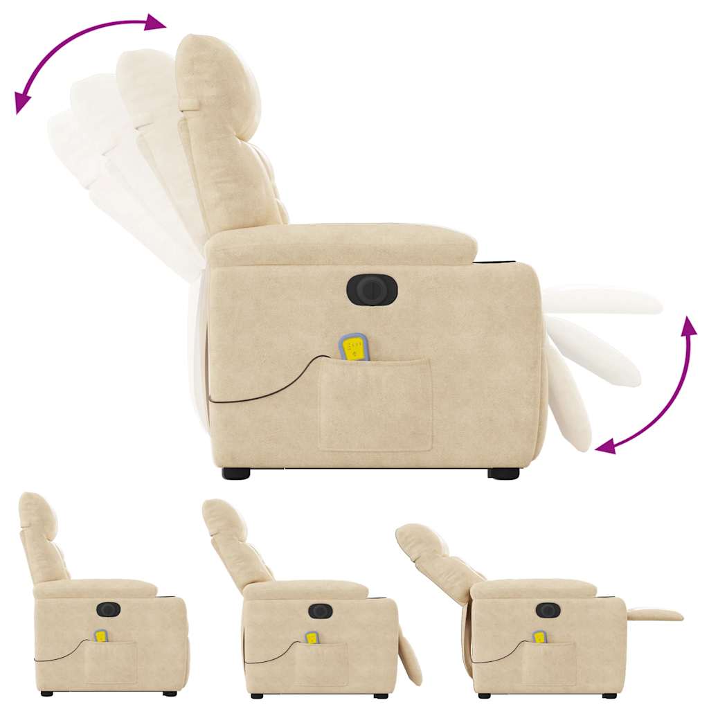 Sta-op-massagestoel elektrisch microvezelstof crèmekleurig