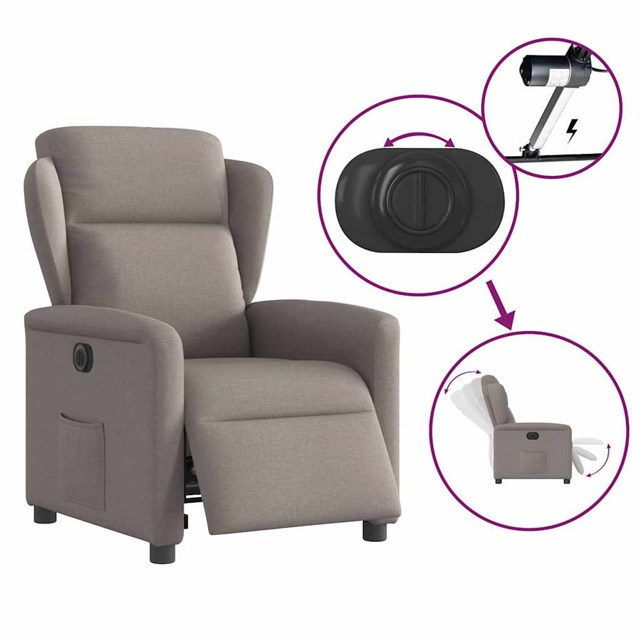 Fauteuil verstelbaar elektrisch stof taupe