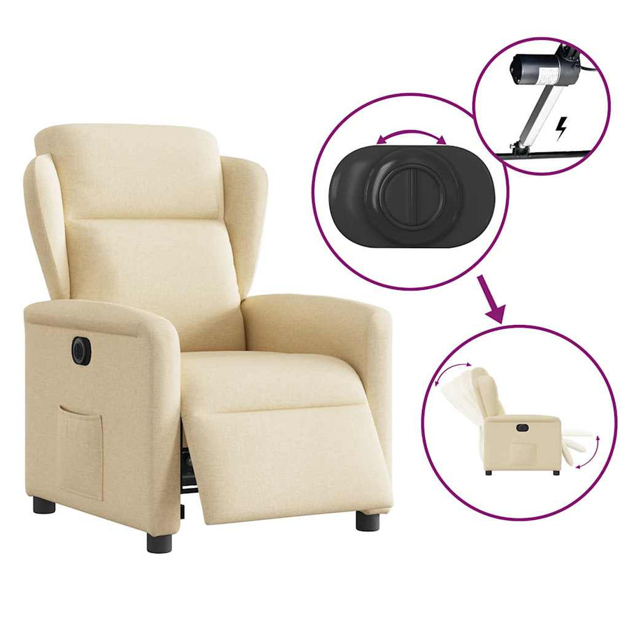 Fauteuil verstelbaar elektrisch stof crèmekleurig