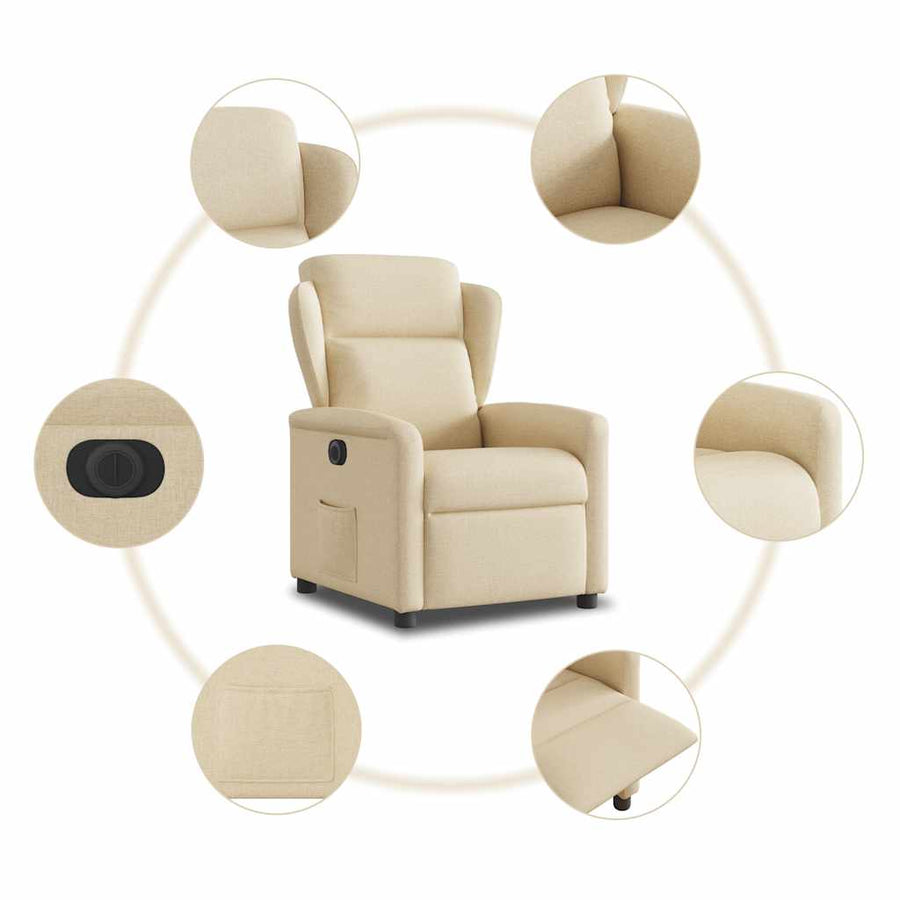 Fauteuil verstelbaar elektrisch stof crèmekleurig