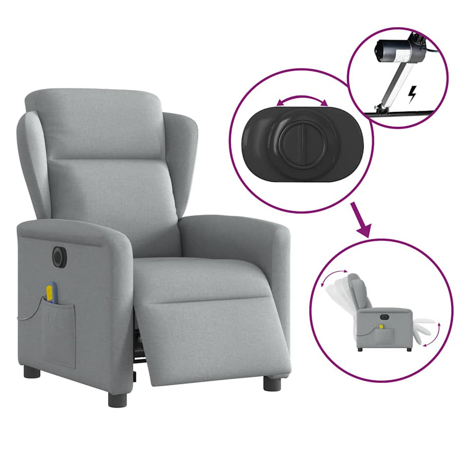 Massagestoel elektrisch verstelbaar stof lichtgrijs