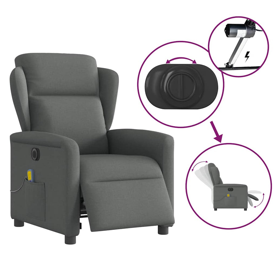 Massagestoel elektrisch verstelbaar stof donkergrijs