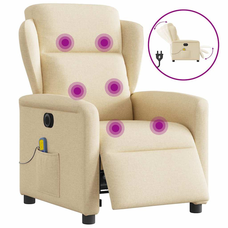 Massagestoel elektrisch verstelbaar stof crèmekleurig