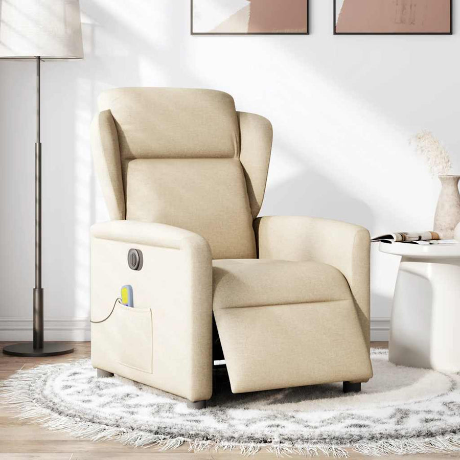 Massagestoel elektrisch verstelbaar stof crèmekleurig