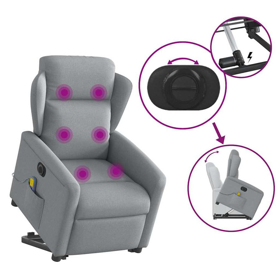 Sta-op-massagestoel elektrisch verstelbaar stof lichtgrijs