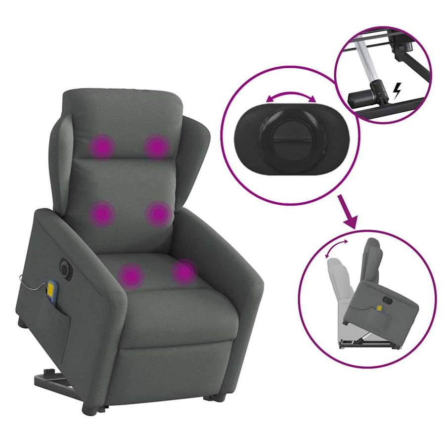 Sta-op-massagestoel elektrisch verstelbaar stof donkergrijs