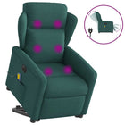 Rise and Recline Massage Chair Electric Adjustable Fabric Dark Green