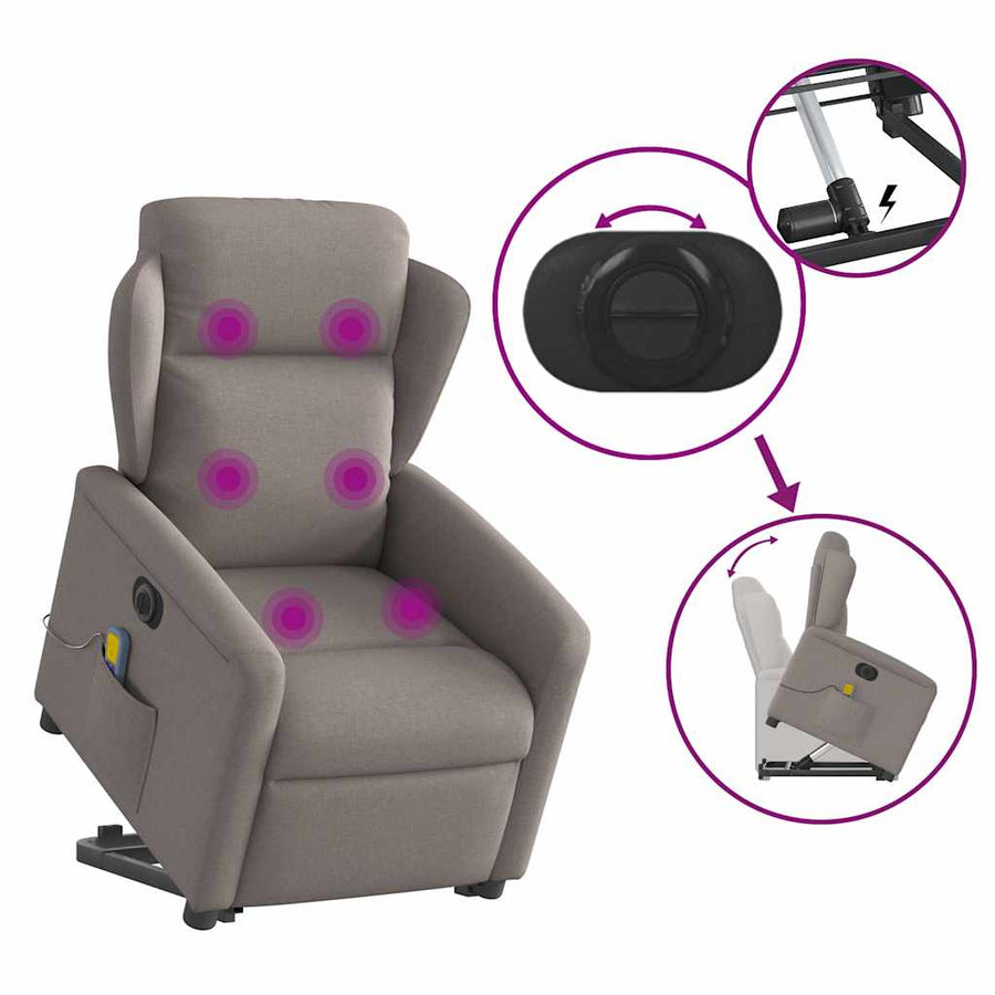 Sta-op-massagestoel elektrisch verstelbaar stof taupe