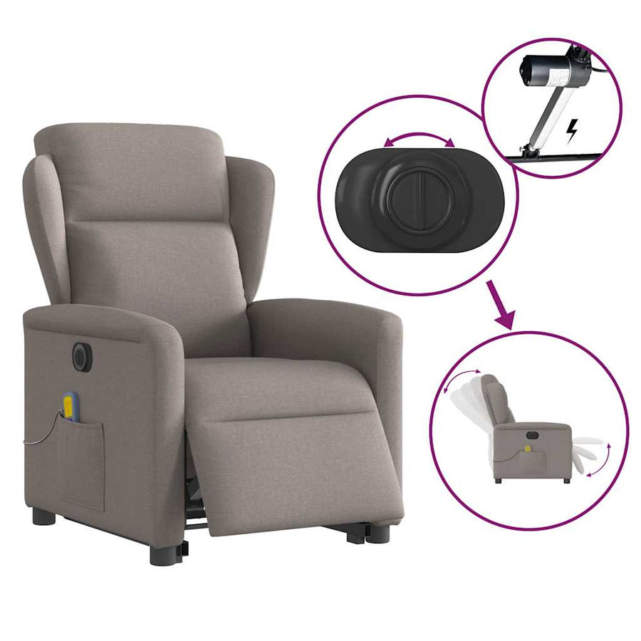 Sta-op-massagestoel elektrisch verstelbaar stof taupe