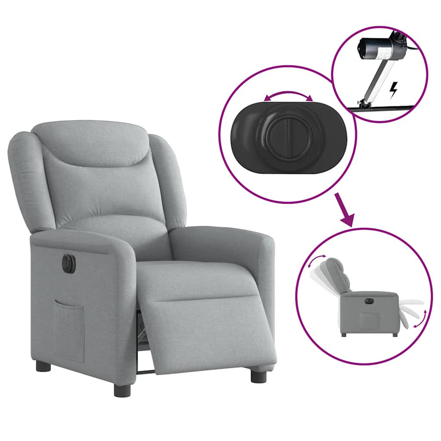 Fauteuil elektrisch verstelbaar stof lichtgrijs