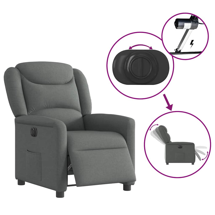 Fauteuil elektrisch verstelbaar stof donkergrijs