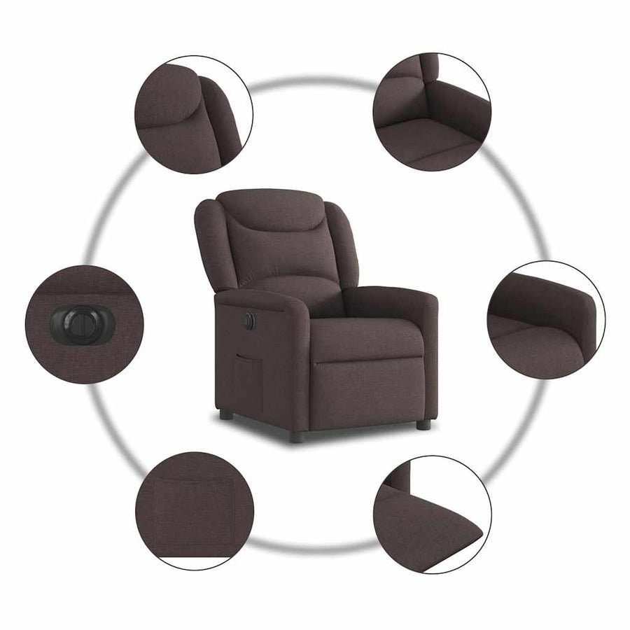 Fauteuil verstelbaar elektrisch stof donkerbruin