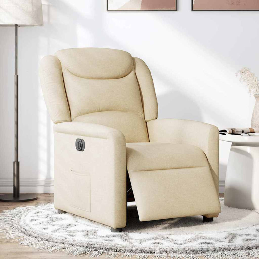Fauteuil verstelbaar elektrisch stof crèmekleurig