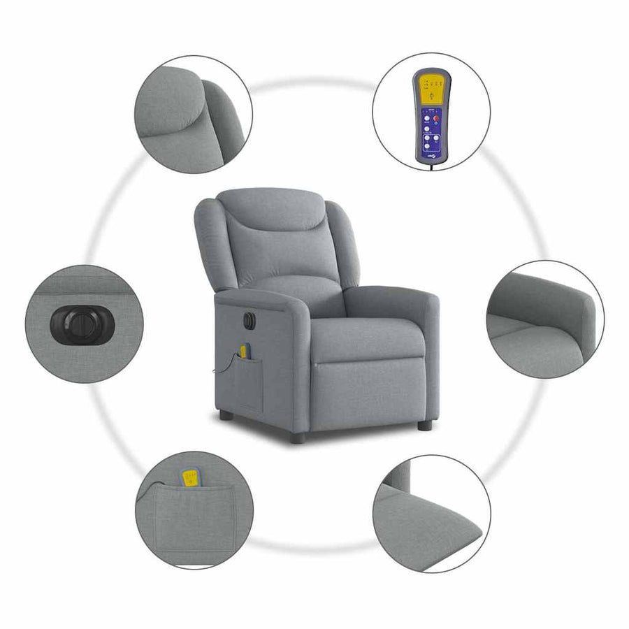 Massagestoel elektrisch verstelbaar stof lichtgrijs