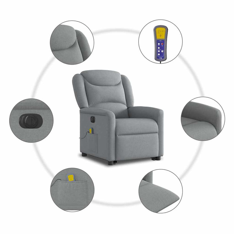 Sta-op-massagestoel elektrisch verstelbaar stof lichtgrijs