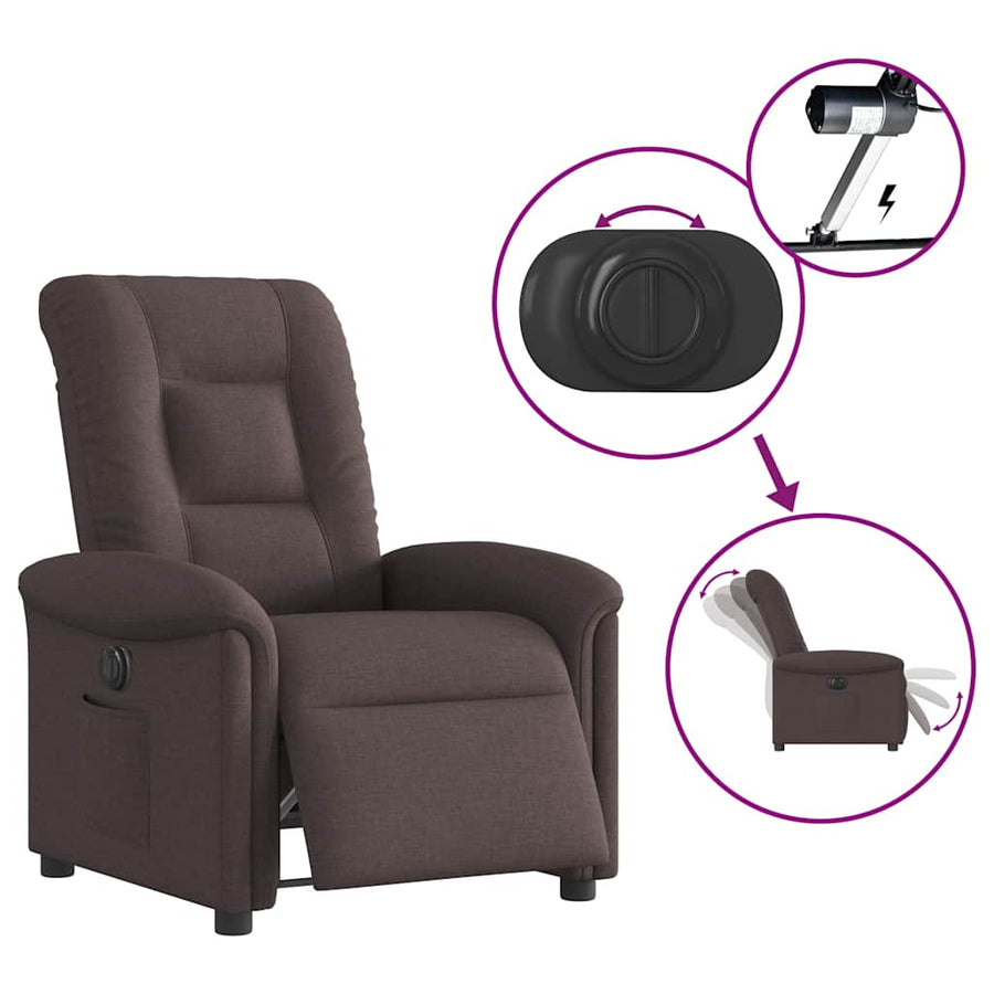 Fauteuil verstelbaar elektrisch stof donkerbruin