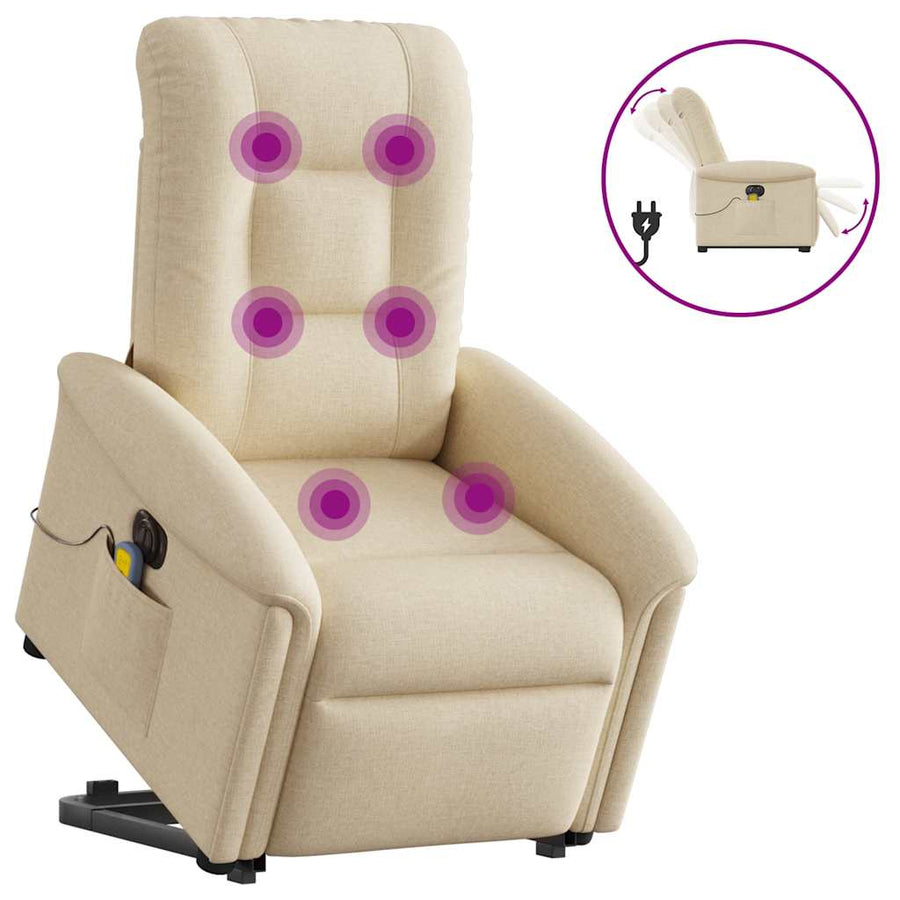 Sta-op-massagestoel elektrisch verstelbaar stof crèmekleurig