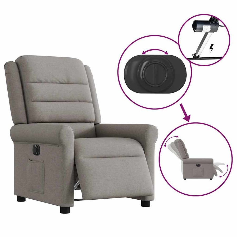 Fauteuil verstelbaar elektrisch stof taupe