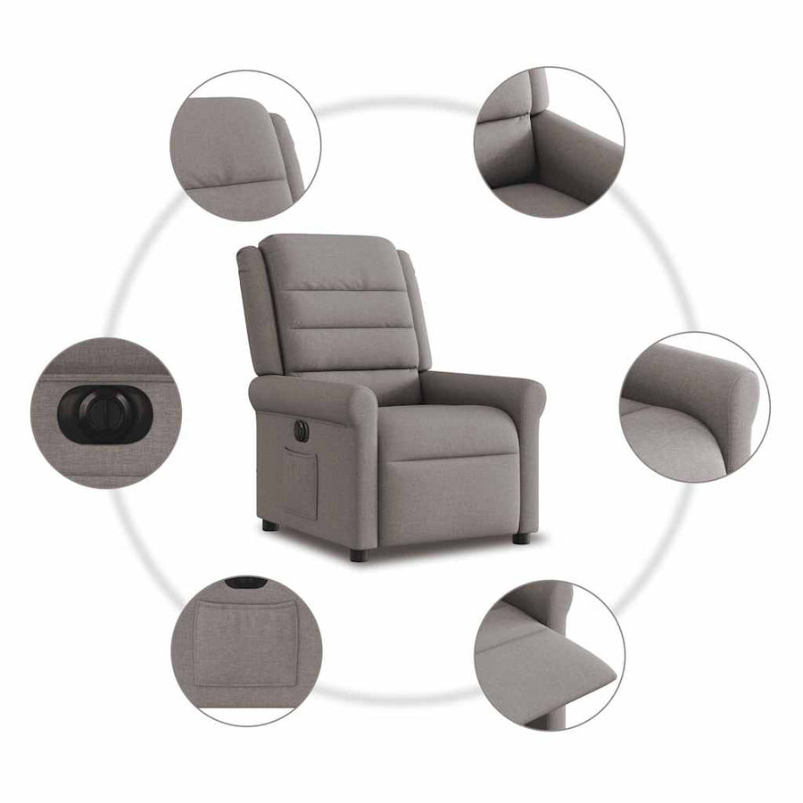 Fauteuil verstelbaar elektrisch stof taupe